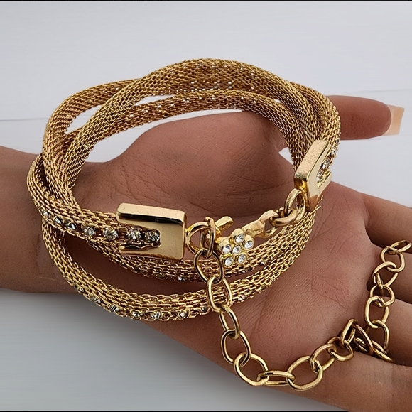 Vintage Gold Mesh Belt with Rhinestones - Picture 13 of 15